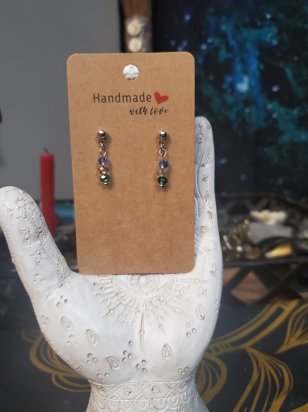 Handmade Green, Blue and Purple Crystal Drop Hypoallergenic Earrings